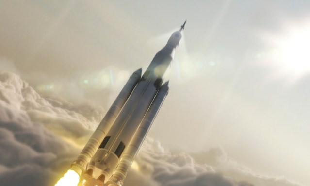 NASA’s Space Launch System 70-metric-ton configuration is seen launching to space in this undated artist's rendering