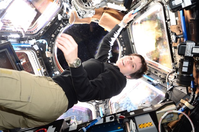 Samantha Cristoforetti in the Cupola observatory module of the International Space Station. One way for her to return to her country since this module was manufactured in Italy by Thales Alenia Space!