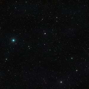 This picture shows the sky around the unusual double star V471 Tauri. The object itself is visible as an unremarkable looking star of moderate brightness at the centre of the image. This picture was created from images in the Digitized Sky Survey 2. Source: ESO
